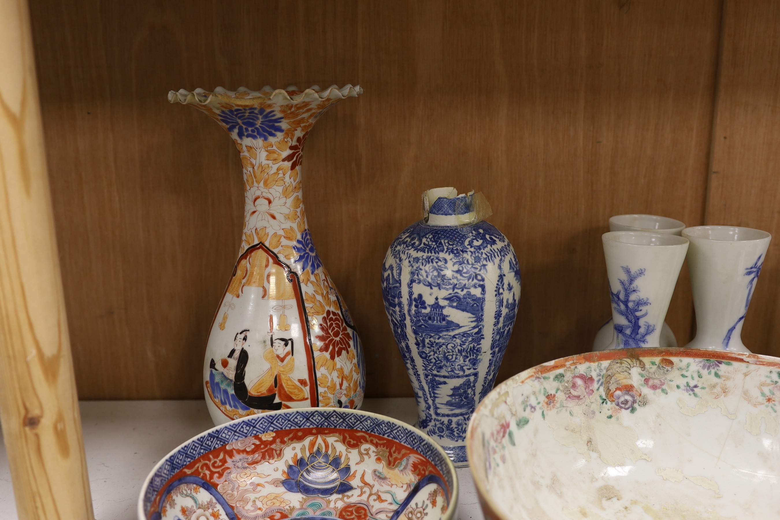 Two First Period Worcester saucers, together with a quantity of decorative Continental and Chinese ceramics, tallest 30cm